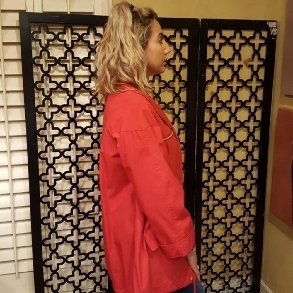 VINTAGE DVF RED 100% COTTON FRONT POCKETS  COAT/RAIN‎ COAT